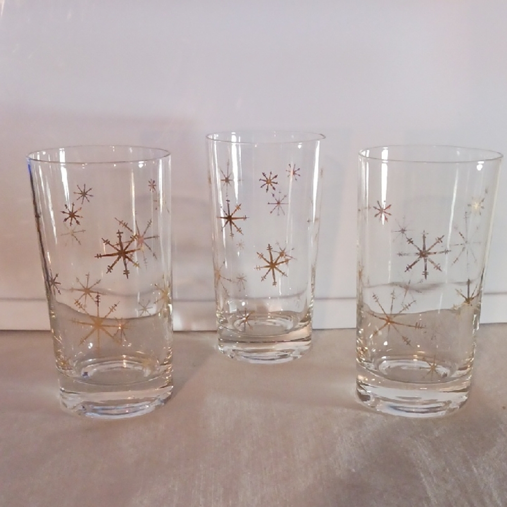 Set of 3 Gold Snowflake Glasses